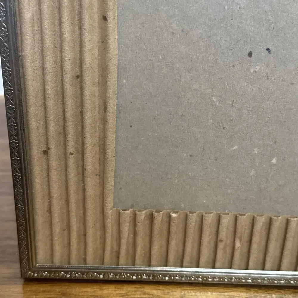 Vintage Metal Picture Frame Glass Easel Gold Tone Ornate Design 8x10 MCM Decor